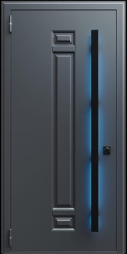 Входная термодверь с металлофиленкой, длинной ручкой с подсветкой и порошковым покрытием RAL 7021 (тип №9) Входная термодверь с металлофиленкой, длинной ручкой с подсветкой и порошковым покрытием RAL 7021 (тип №9)